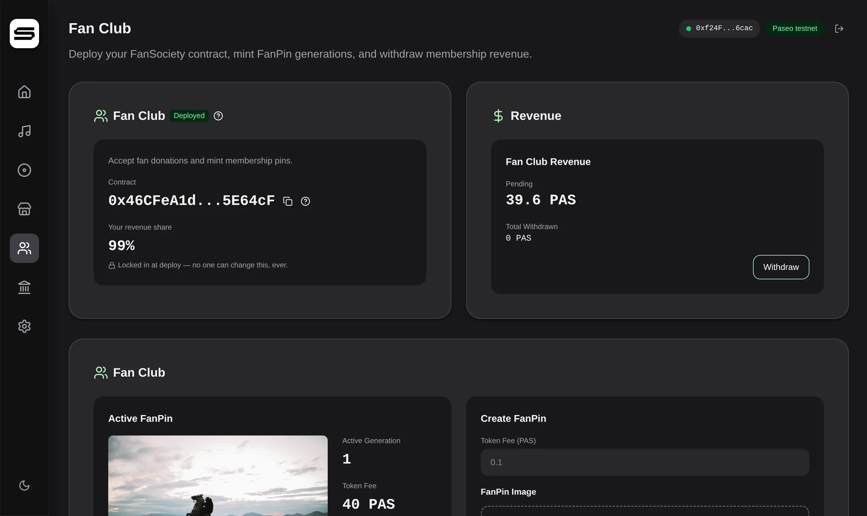The Fan Club page of the Station artist dashboard.