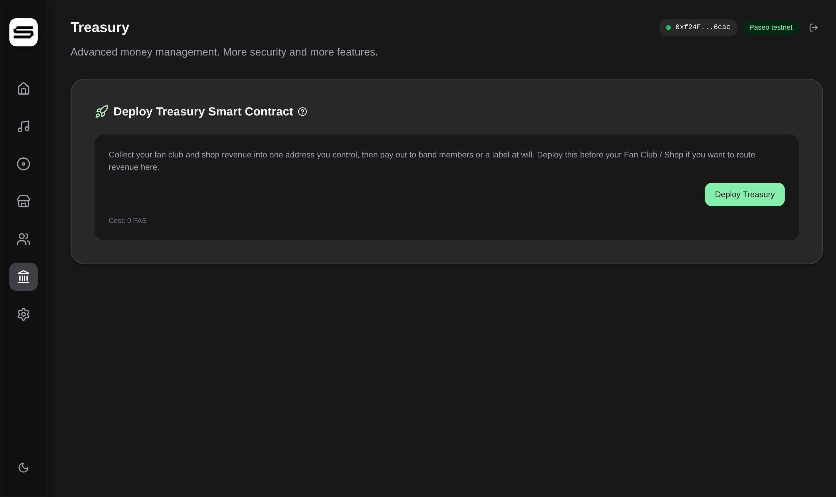 The Treasury page of the Station artist dashboard.